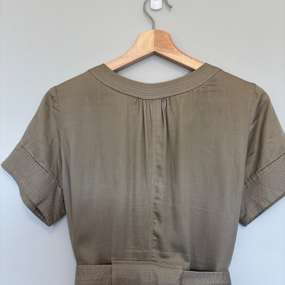 Phoebe Couture Size 8 Safari Shirt Dress Short Sleeve Midi Buttons Khaki Utility - Picture 10 of 13